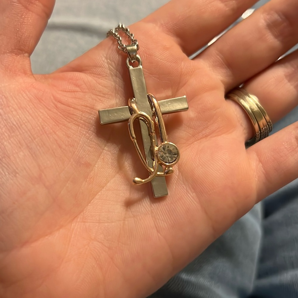 Cross and stethoscope necklace